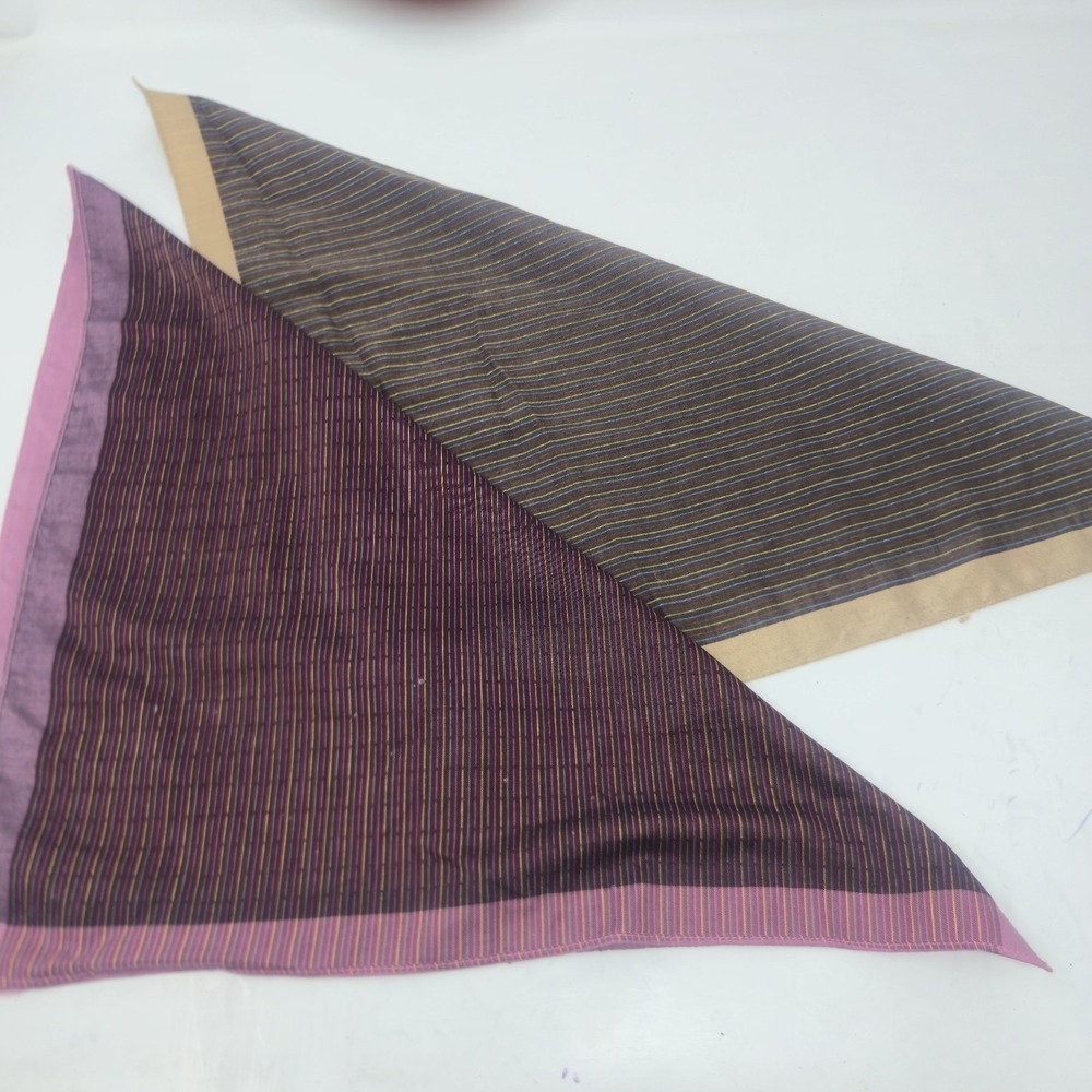 Vintage Woven Striped Pocket Squares Lot of 2 Plum Pink Brown Mens Handkerchiefs - Picture 6 of 7
